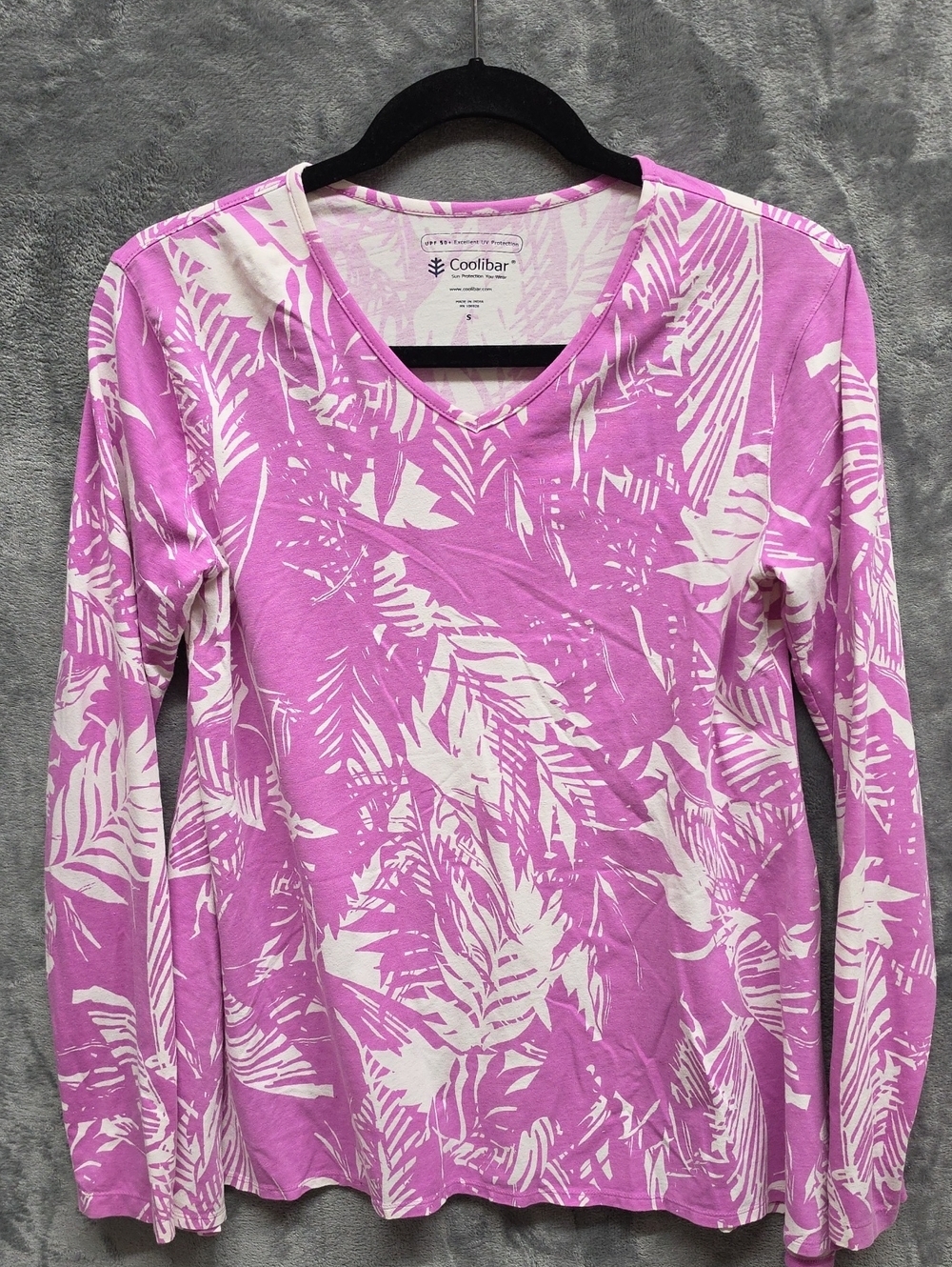 Coolibar Lavender-Pink Tropical V-Neck Long Sleeve Sun Shirt sz Small